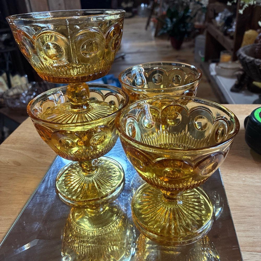 Amber Glass Dessert Bowls Set bulleye pattern Bartlett Collins